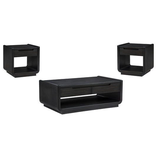  Coaster Furniture Leandro 704638-S3 3-piece Wood Coffee and End Table Set - Burnished Black IMAGE 1