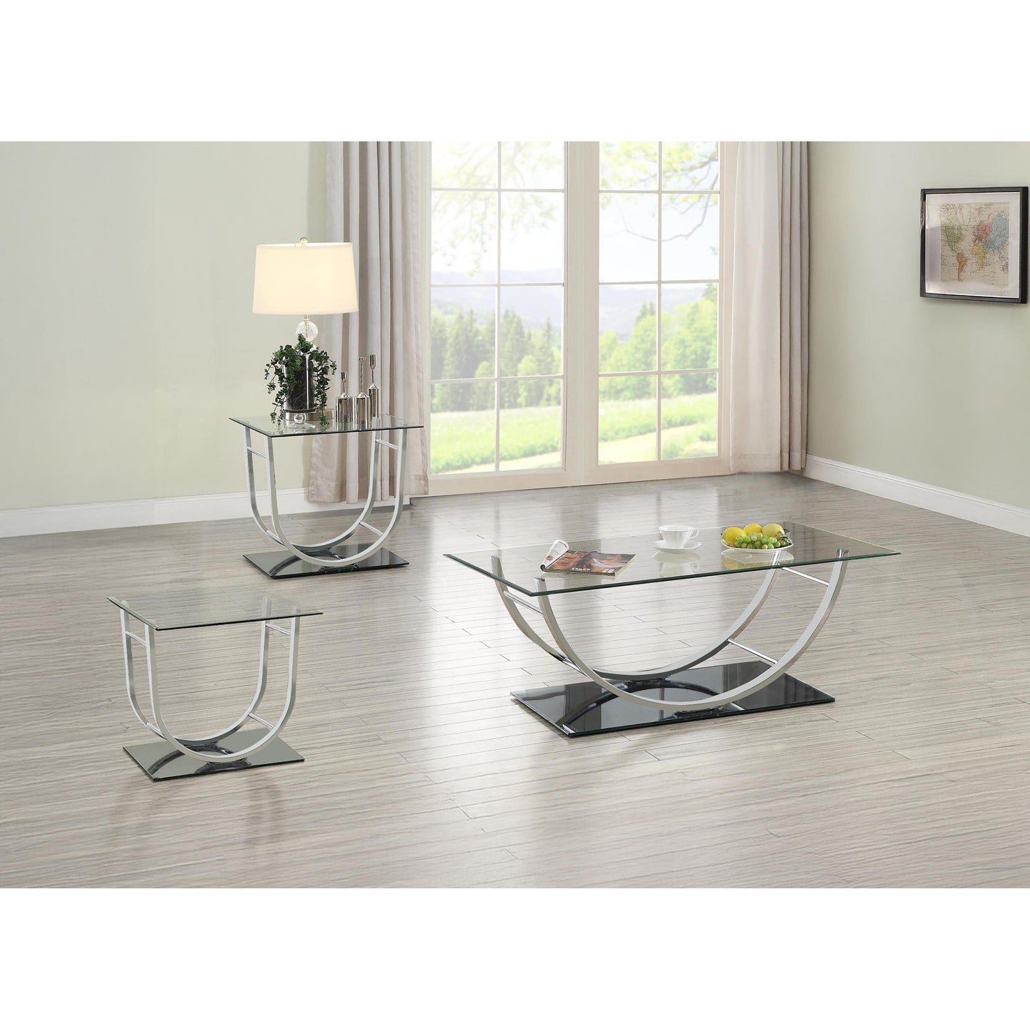 Coaster Furniture Danville 704988-S3 3-piece Glass Top Coffee and End Table Set - Chrome IMAGE 2