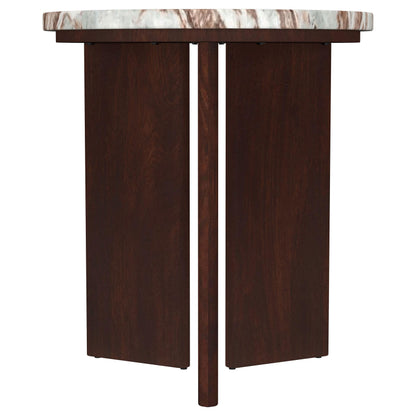  Coaster Furniture Jenna 706167 Round Marble Top Mango Wood End Table - Brown IMAGE 3