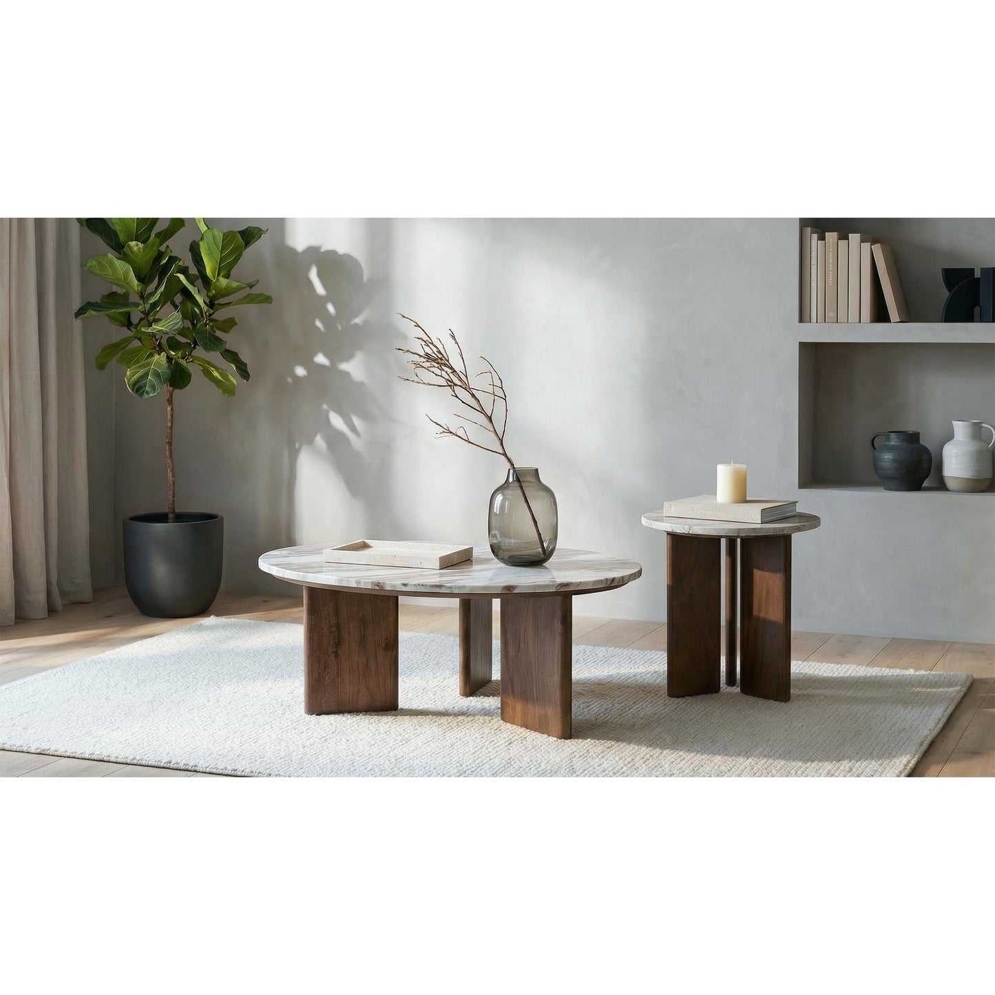  Coaster Furniture Jenna 706167 Round Marble Top Mango Wood End Table - Brown IMAGE 4