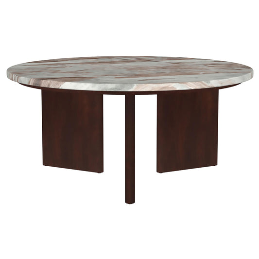  Coaster Furniture Jenna 706168 35-inch Round Marble Top Coffee Table - Brown IMAGE 1