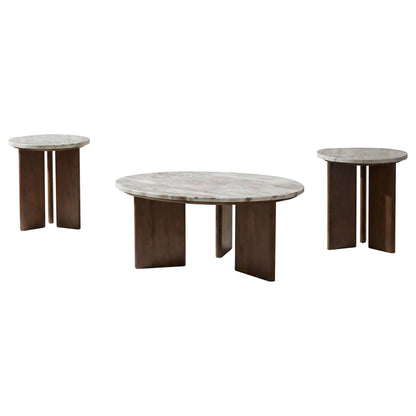  Coaster Furniture Jenna 706168-S3 3-piece Round Marble Top Coffee Table Set - Brown IMAGE 1
