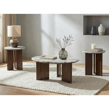  Coaster Furniture Jenna 706168-S3 3-piece Round Marble Top Coffee Table Set - Brown IMAGE 2
