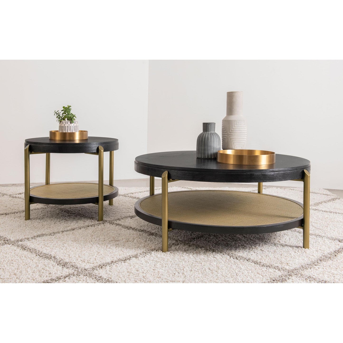  Coaster Furniture Arini 706198-S2 2-piece Round Coffee and End Table Set - Black IMAGE 2