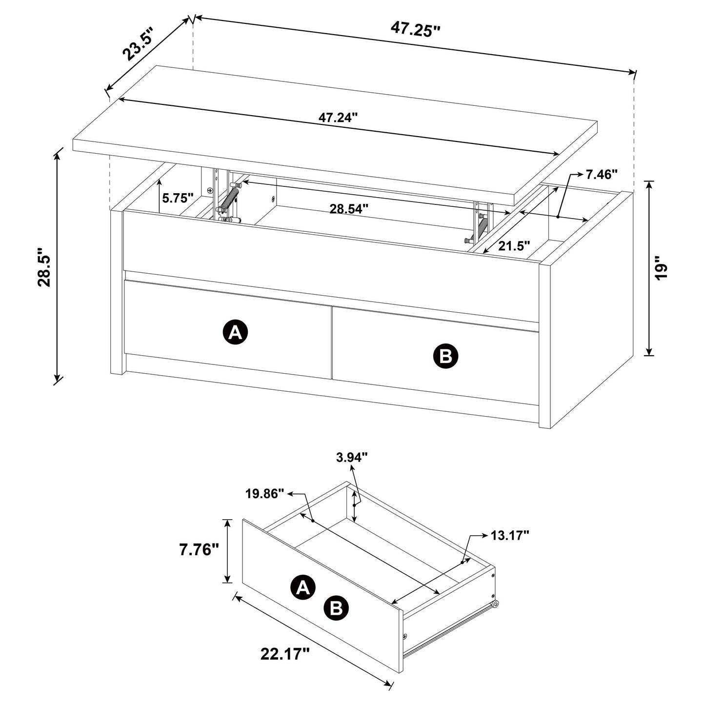  Coaster Furniture Knapp 706228 Lift Top Coffee Table with Dual Drawers - Black IMAGE 11
