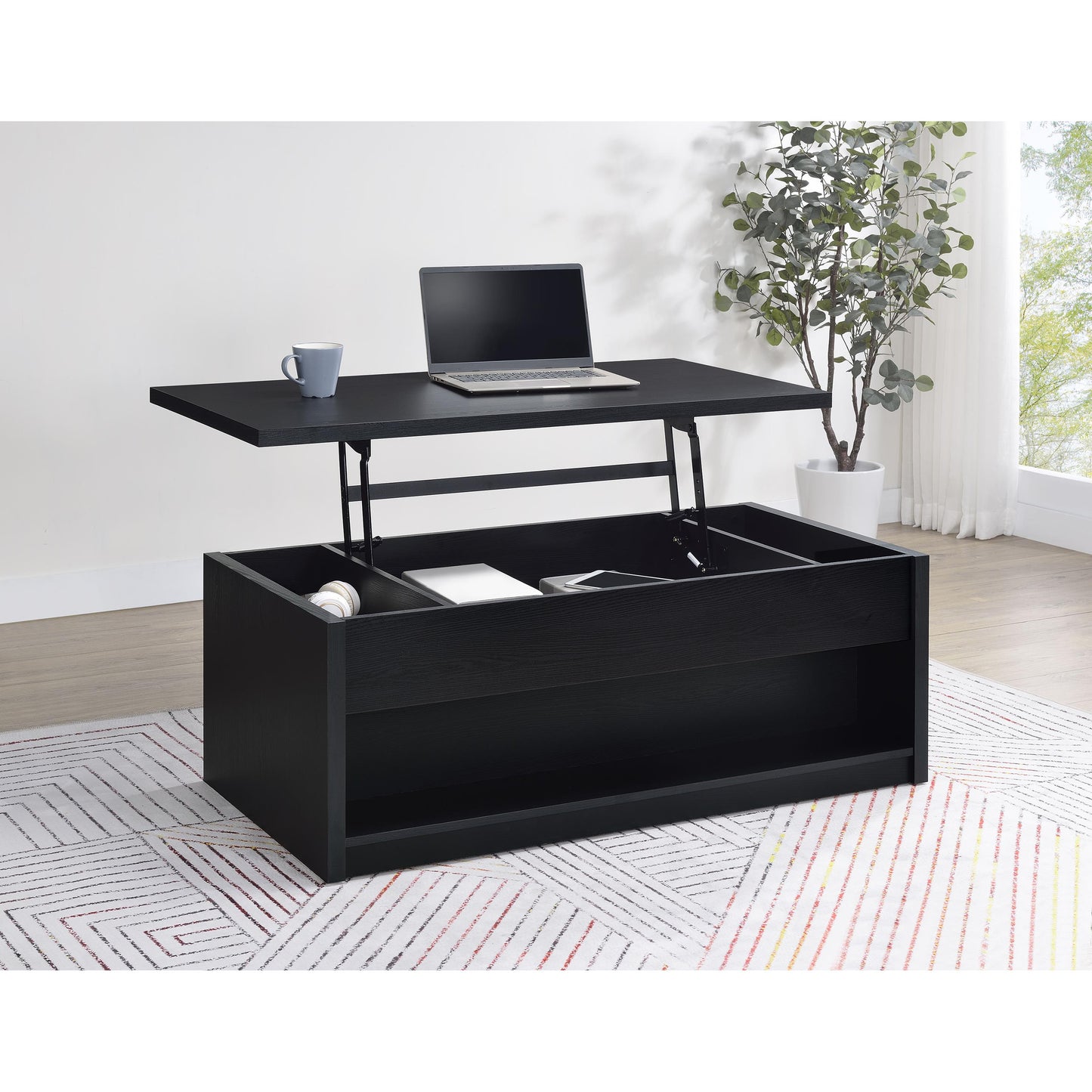  Coaster Furniture Knapp 706228 Lift Top Coffee Table with Dual Drawers - Black IMAGE 6
