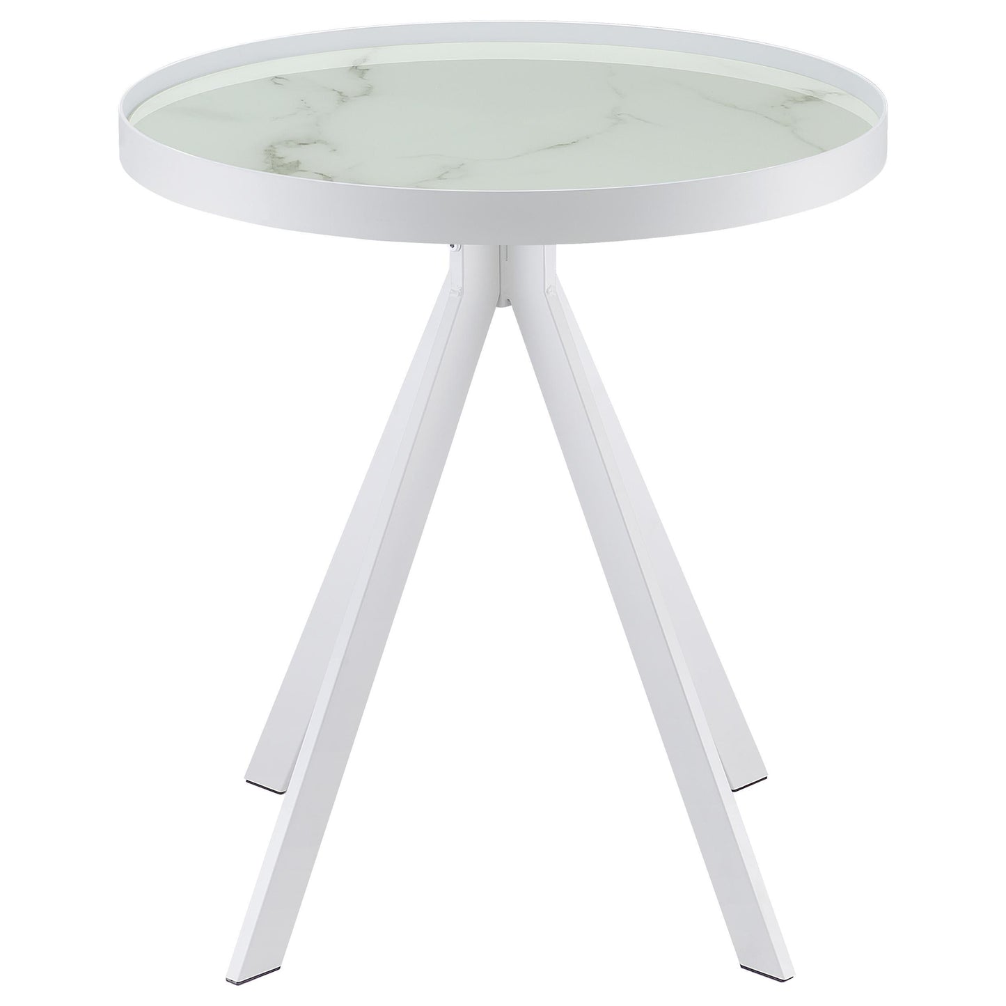 Coaster Furniture Briggs 706257 Round Marble Printed Glass Top Side Table - White IMAGE 3