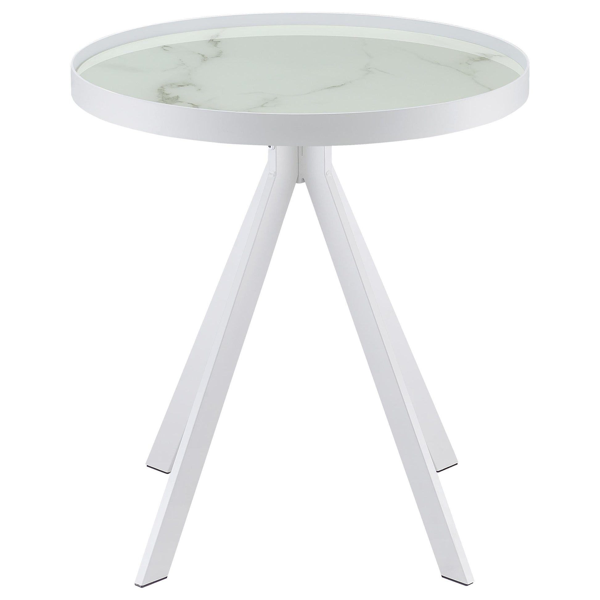  Coaster Furniture Briggs 706257 Round Marble Printed Glass Top Side Table - White IMAGE 3