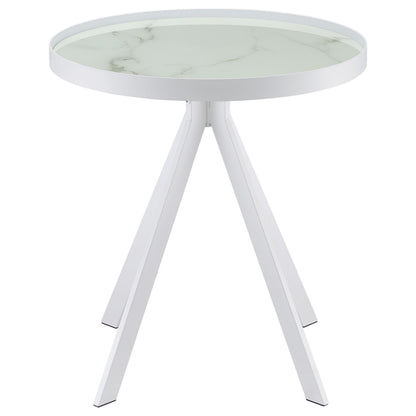  Coaster Furniture Briggs 706257 Round Marble Printed Glass Top Side Table - White IMAGE 3