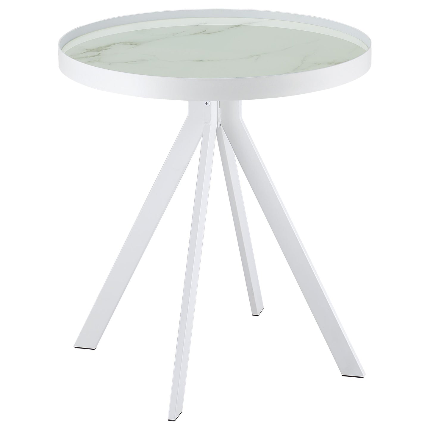  Coaster Furniture Briggs 706257 Round Marble Printed Glass Top Side Table - White IMAGE 5