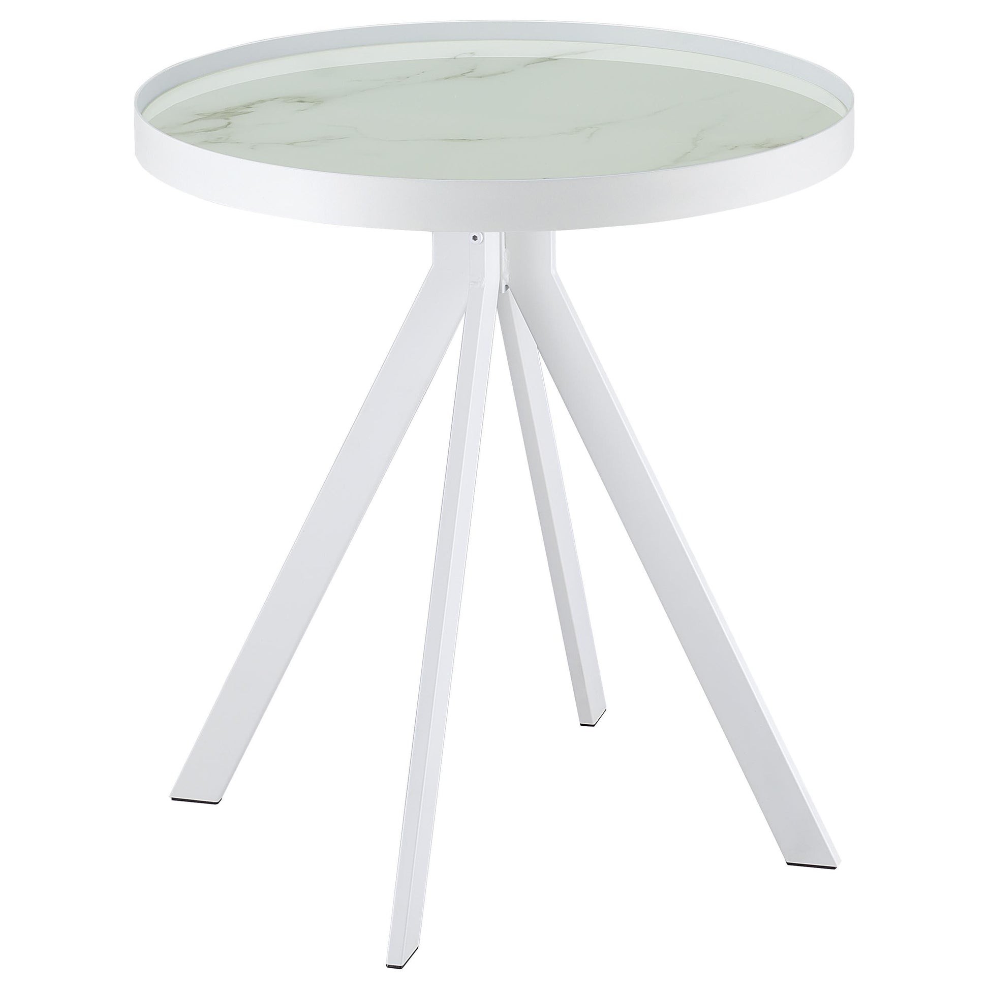  Coaster Furniture Briggs 706257 Round Marble Printed Glass Top Side Table - White IMAGE 5