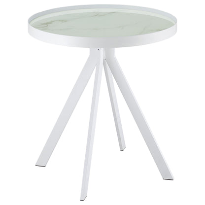  Coaster Furniture Briggs 706257 Round Marble Printed Glass Top Side Table - White IMAGE 5