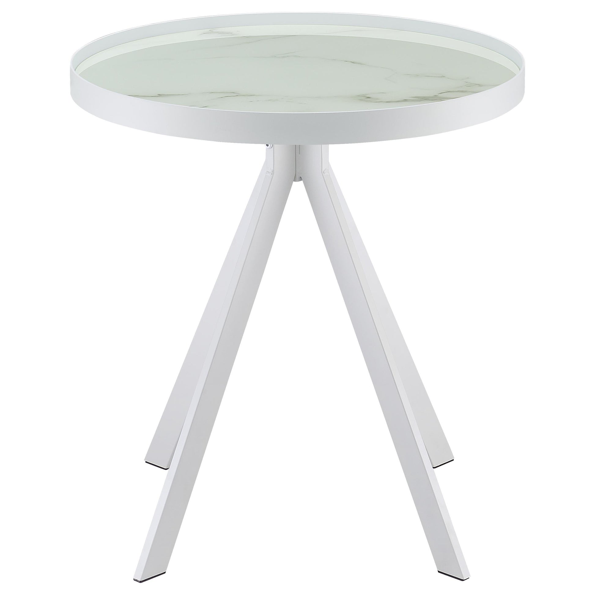  Coaster Furniture Briggs 706257 Round Marble Printed Glass Top Side Table - White IMAGE 9