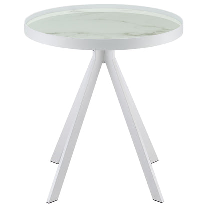  Coaster Furniture Briggs 706257 Round Marble Printed Glass Top Side Table - White IMAGE 9