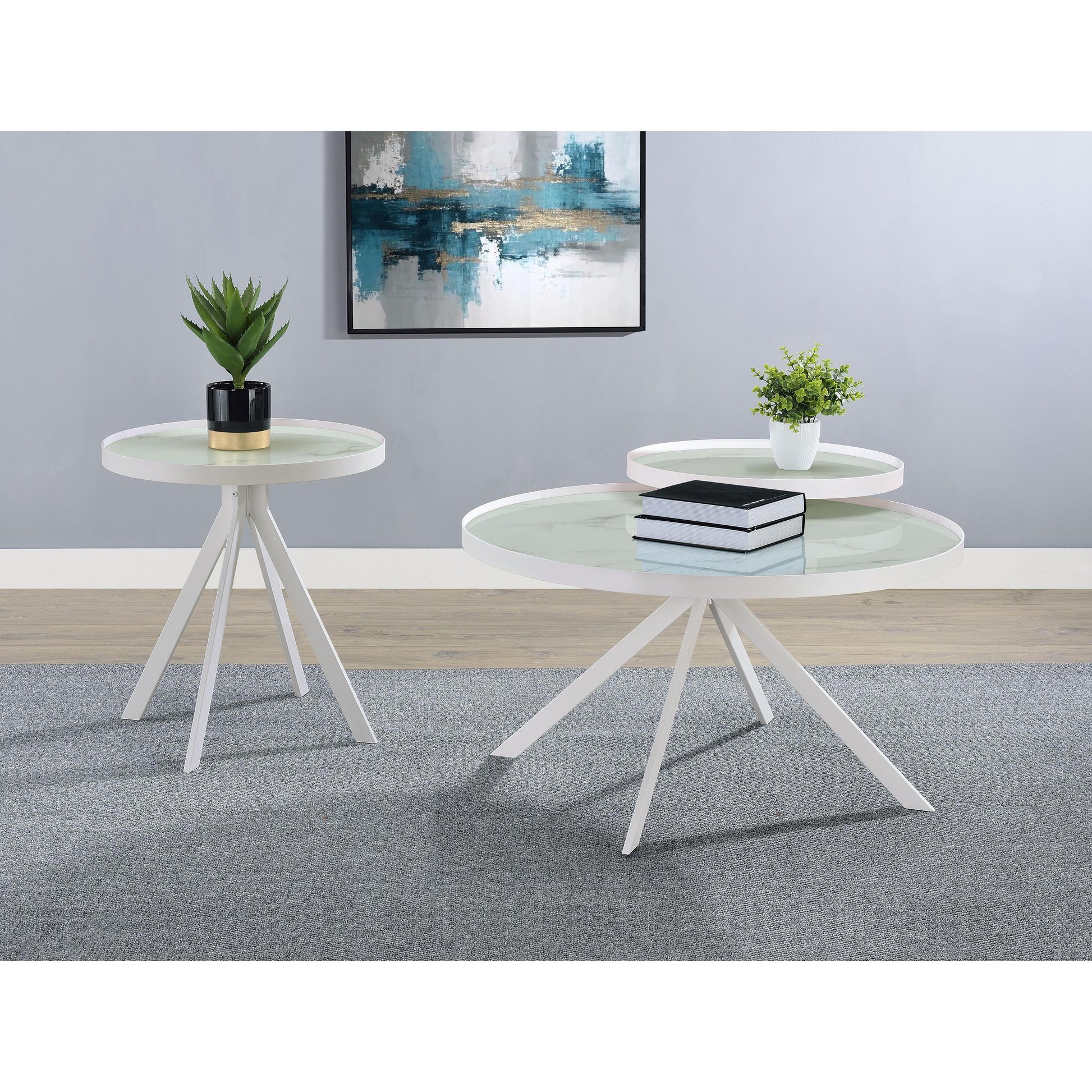  Coaster Furniture Briggs 706258 Round Marble Printed Glass Top Coffee Table - White IMAGE 14