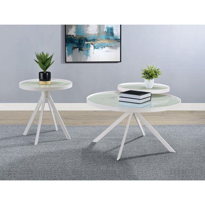  Coaster Furniture Briggs 706258 Round Marble Printed Glass Top Coffee Table - White IMAGE 14