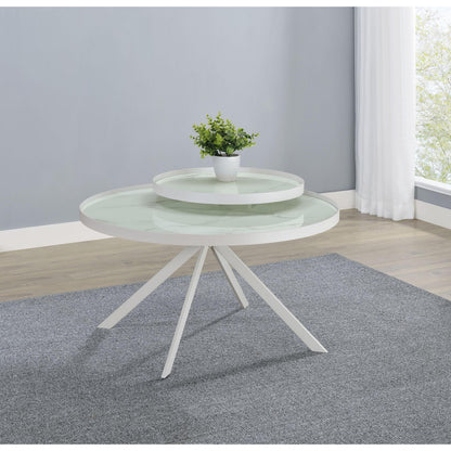  Coaster Furniture Briggs 706258 Round Marble Printed Glass Top Coffee Table - White IMAGE 2