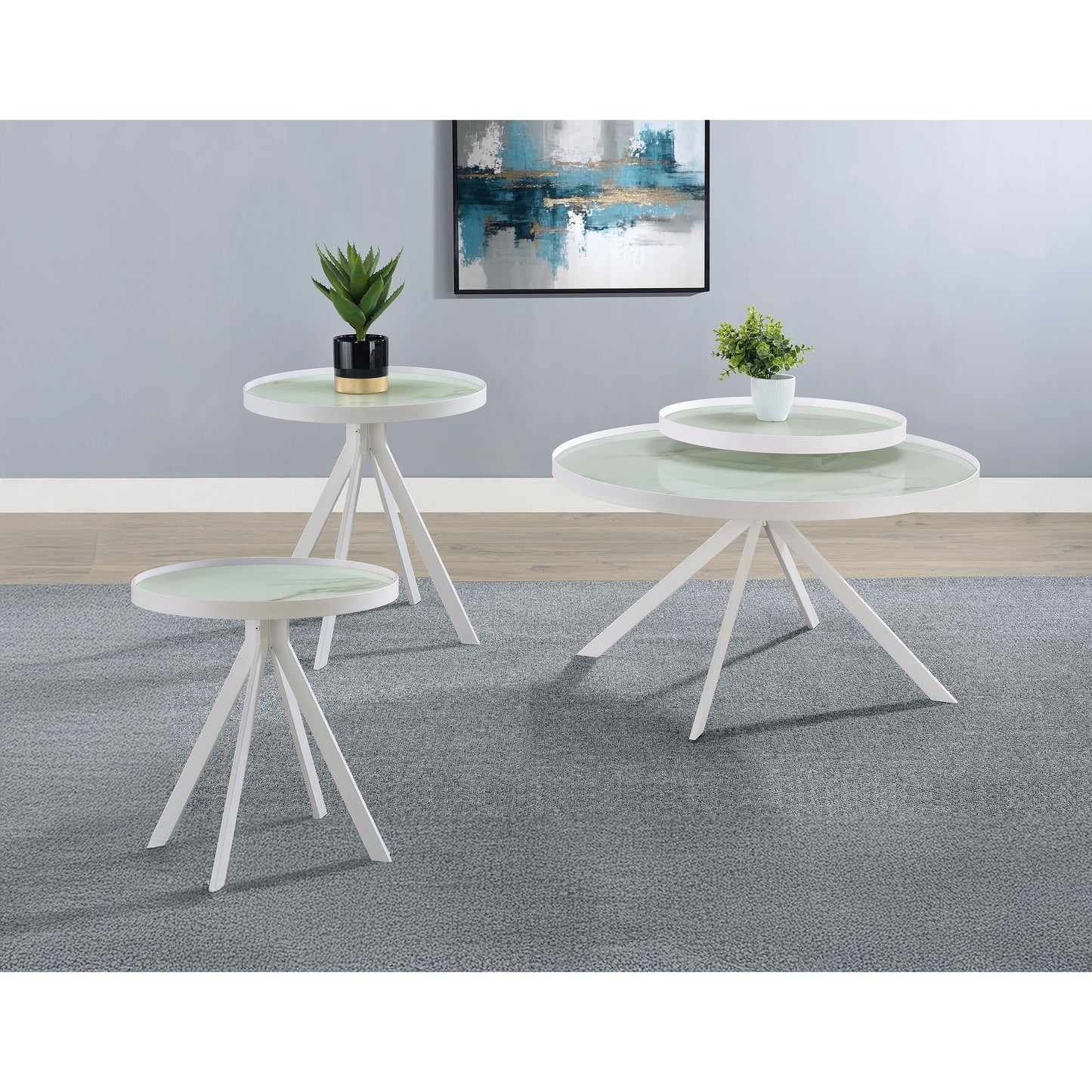  Coaster Furniture Briggs 706258-S3 3-piece Round Coffee and End Table Set - White IMAGE 6