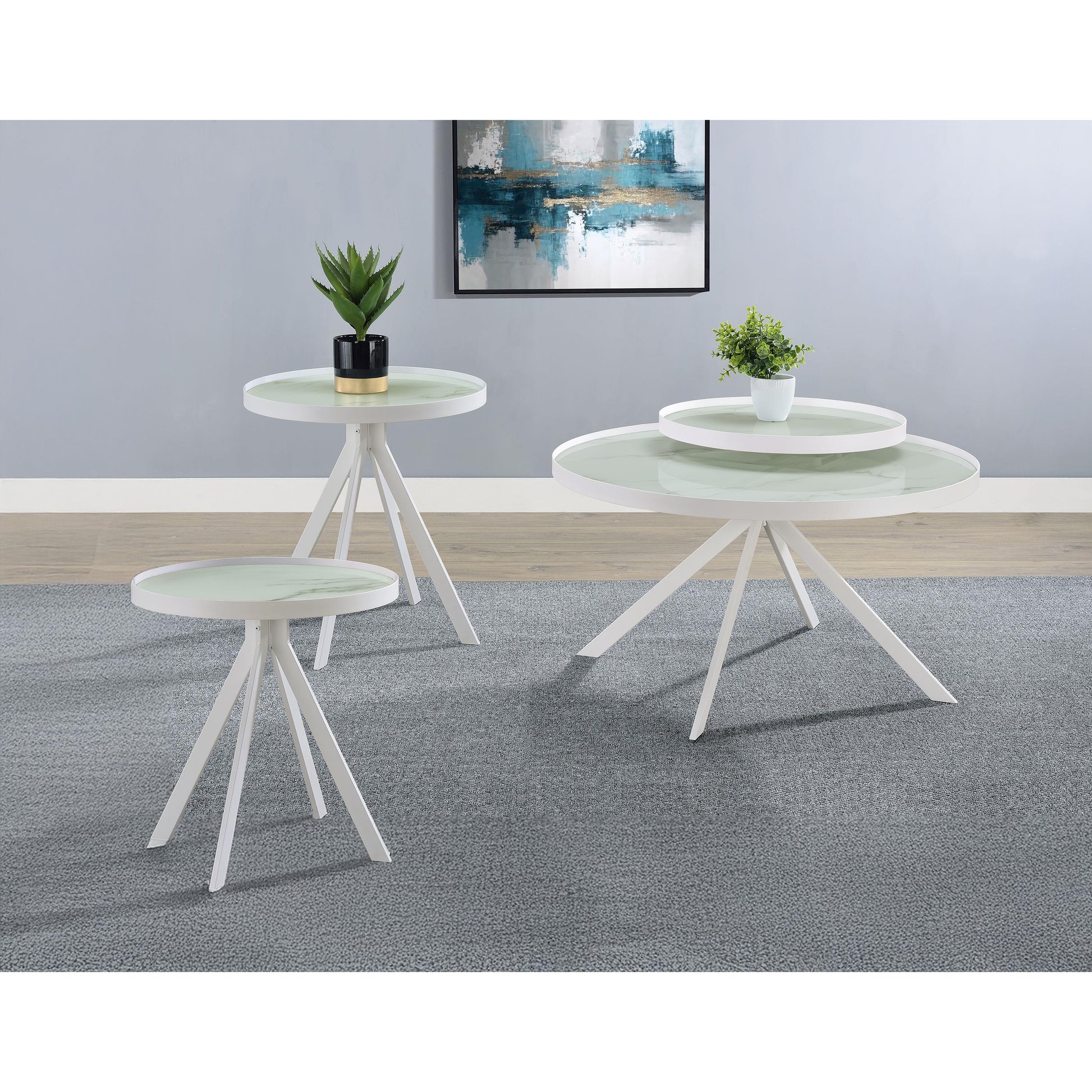  Coaster Furniture Briggs 706258-S3 3-piece Round Coffee and End Table Set - White IMAGE 6