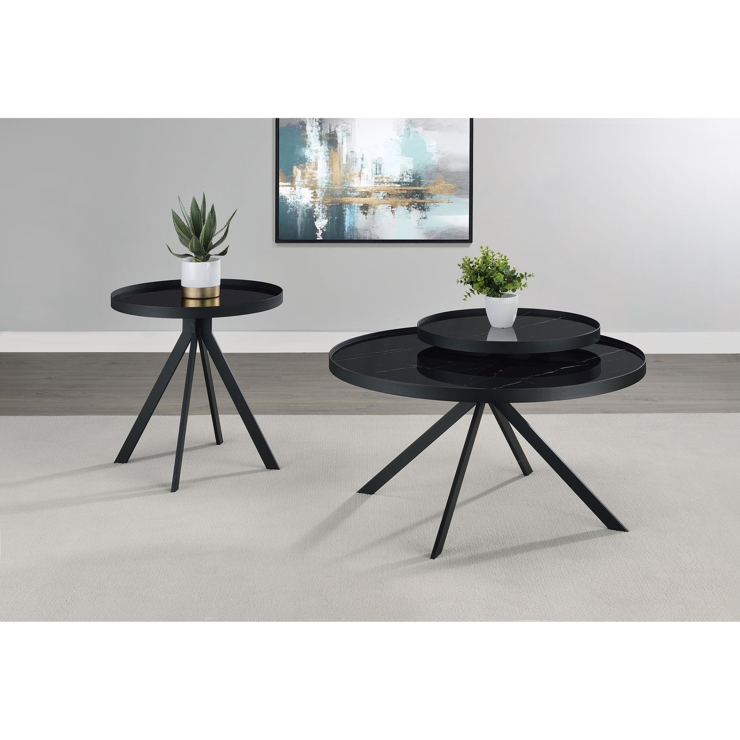  Coaster Furniture Briggs 706267 Round Marble Printed Glass Top End Table - Black IMAGE 10