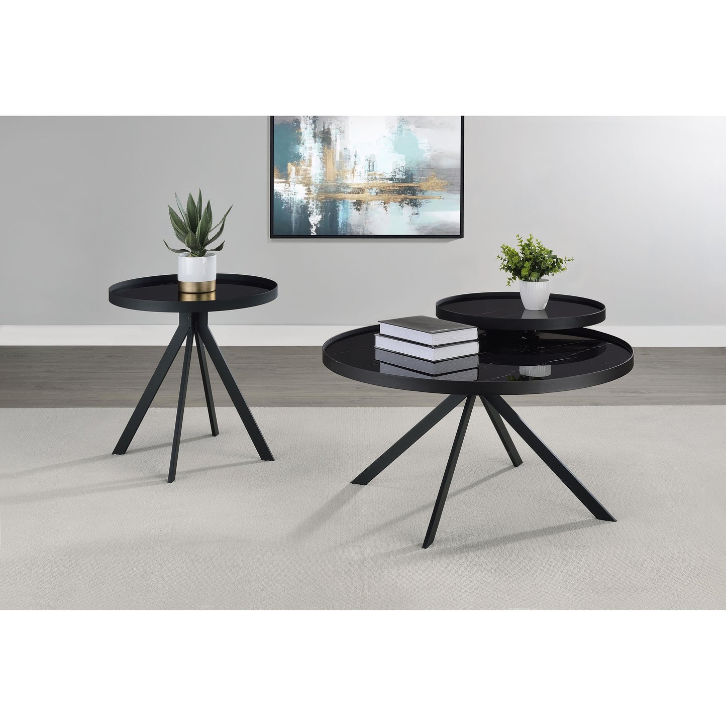  Coaster Furniture Briggs 706267 Round Marble Printed Glass Top End Table - Black IMAGE 11