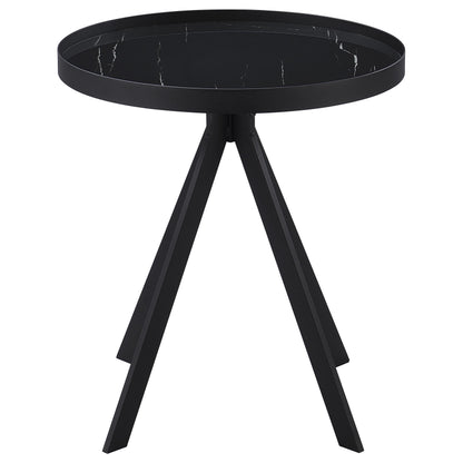  Coaster Furniture Briggs 706267 Round Marble Printed Glass Top End Table - Black IMAGE 2