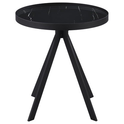  Coaster Furniture Briggs 706267 Round Marble Printed Glass Top End Table - Black IMAGE 3