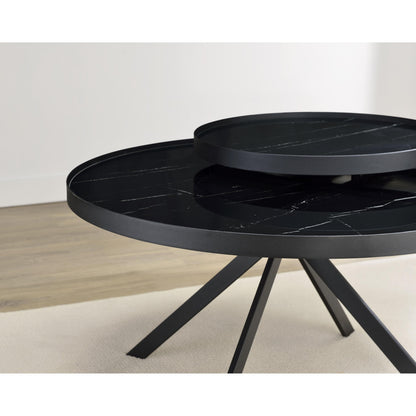  Coaster Furniture Briggs 706268 Round Marble Printed Glass Top Coffee Table - Black IMAGE 11