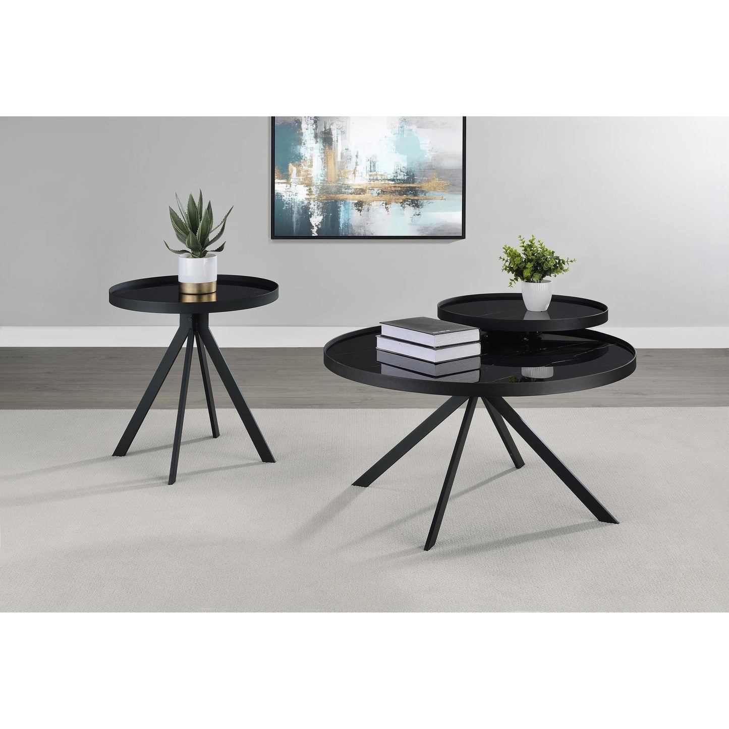  Coaster Furniture Briggs 706268 Round Marble Printed Glass Top Coffee Table - Black IMAGE 14
