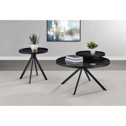  Coaster Furniture Briggs 706268 Round Marble Printed Glass Top Coffee Table - Black IMAGE 14