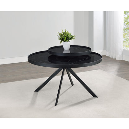  Coaster Furniture Briggs 706268 Round Marble Printed Glass Top Coffee Table - Black IMAGE 2