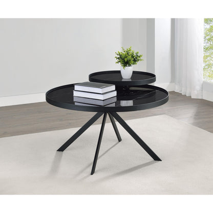  Coaster Furniture Briggs 706268 Round Marble Printed Glass Top Coffee Table - Black IMAGE 3