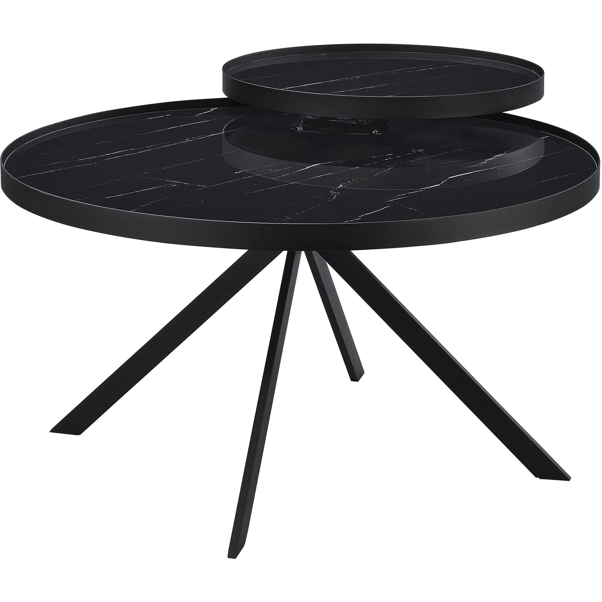  Coaster Furniture Briggs 706268 Round Marble Printed Glass Top Coffee Table - Black IMAGE 4