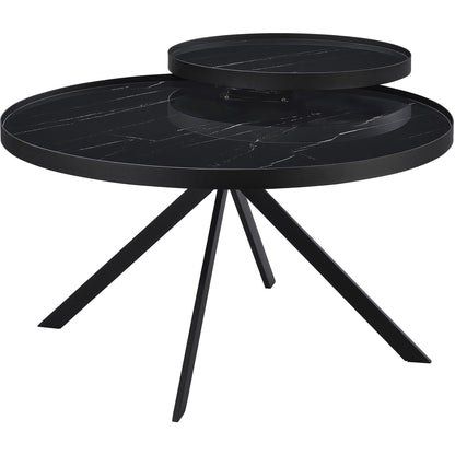  Coaster Furniture Briggs 706268 Round Marble Printed Glass Top Coffee Table - Black IMAGE 4