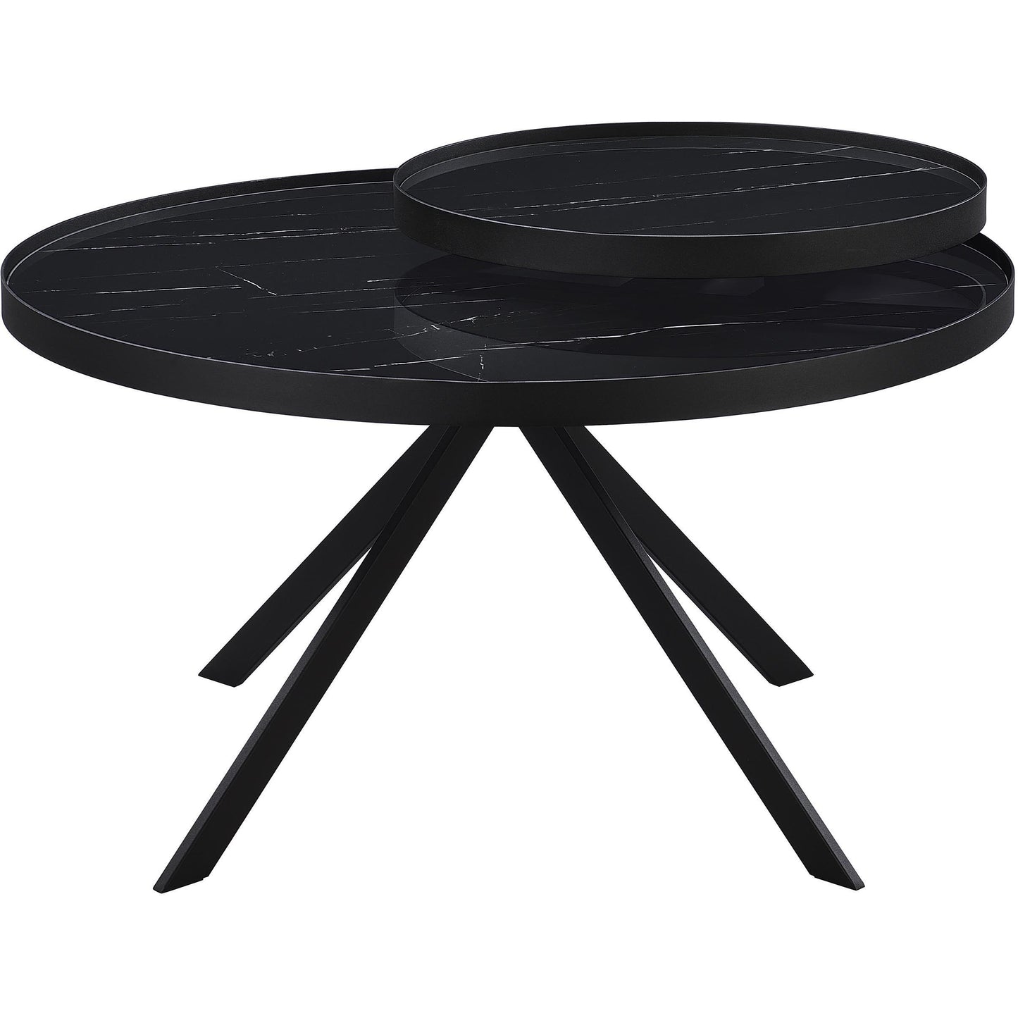  Coaster Furniture Briggs 706268 Round Marble Printed Glass Top Coffee Table - Black IMAGE 5