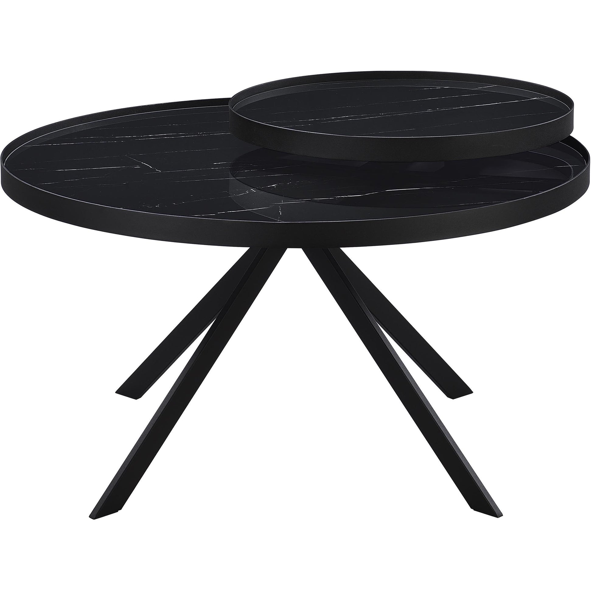  Coaster Furniture Briggs 706268 Round Marble Printed Glass Top Coffee Table - Black IMAGE 5