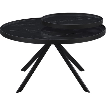  Coaster Furniture Briggs 706268 Round Marble Printed Glass Top Coffee Table - Black IMAGE 5