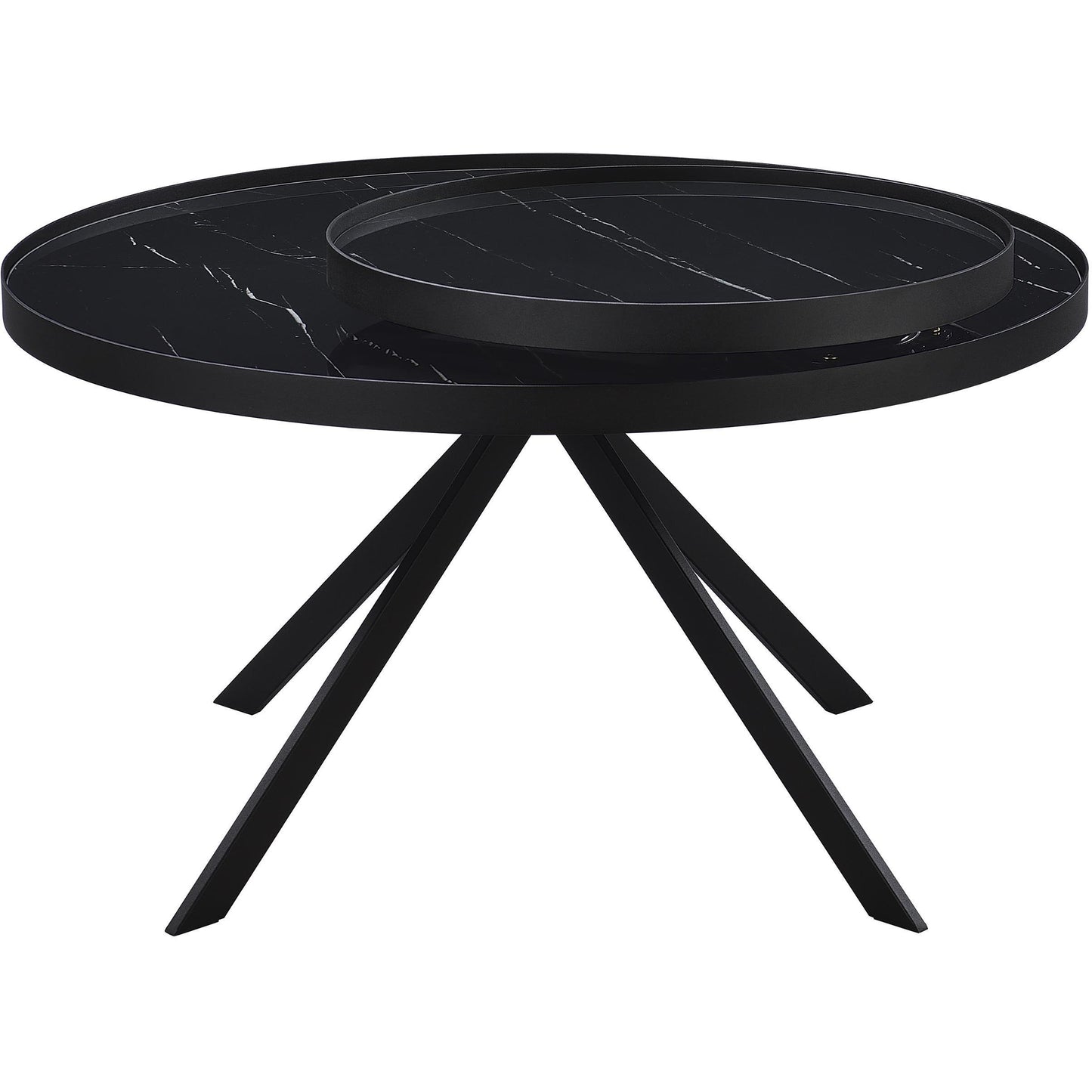  Coaster Furniture Briggs 706268 Round Marble Printed Glass Top Coffee Table - Black IMAGE 6