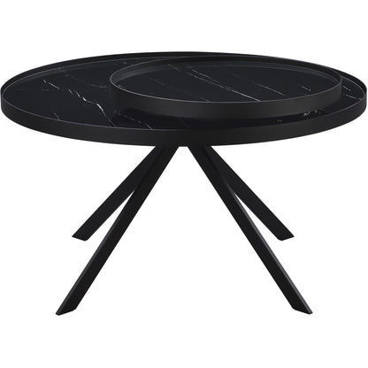  Coaster Furniture Briggs 706268 Round Marble Printed Glass Top Coffee Table - Black IMAGE 6