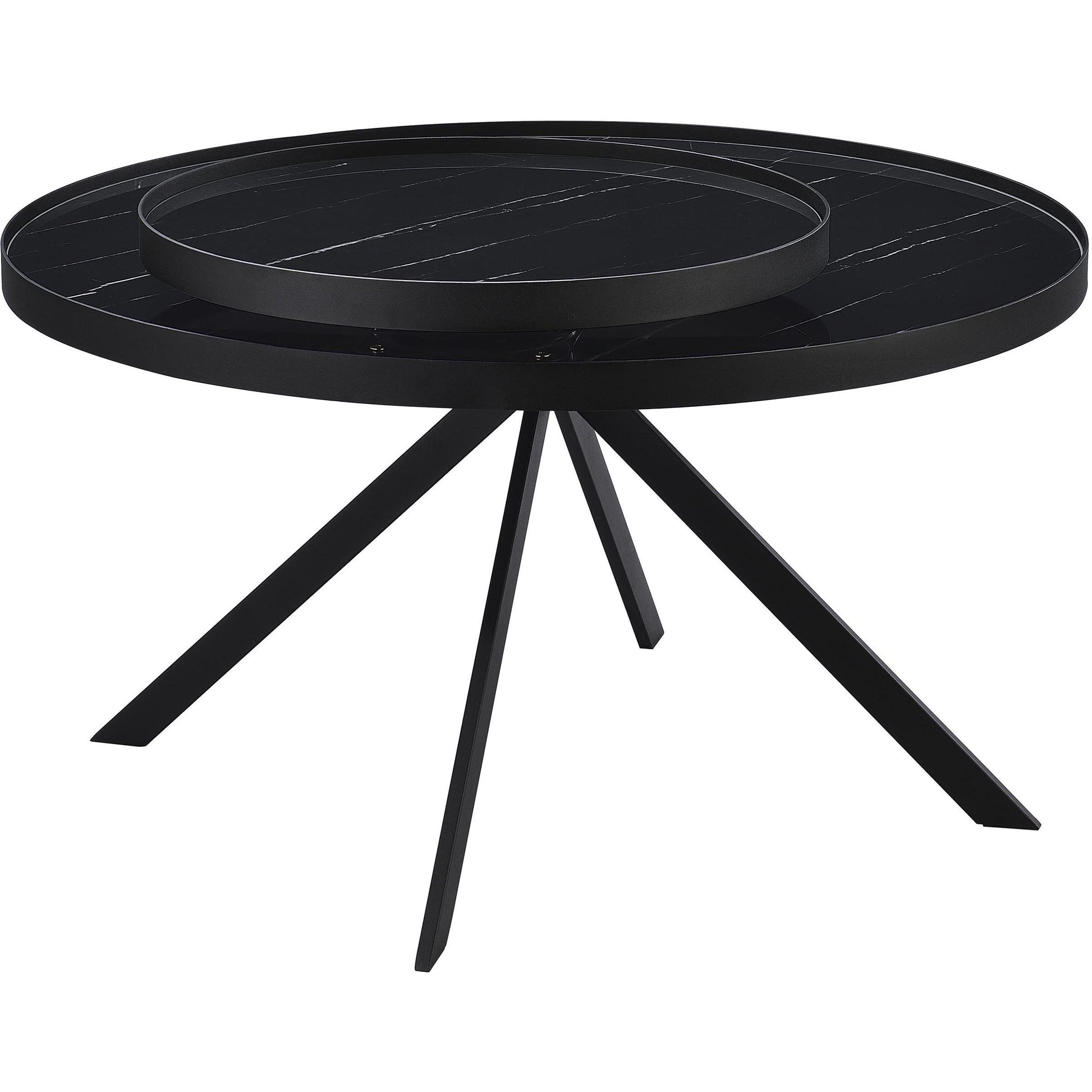  Coaster Furniture Briggs 706268 Round Marble Printed Glass Top Coffee Table - Black IMAGE 7