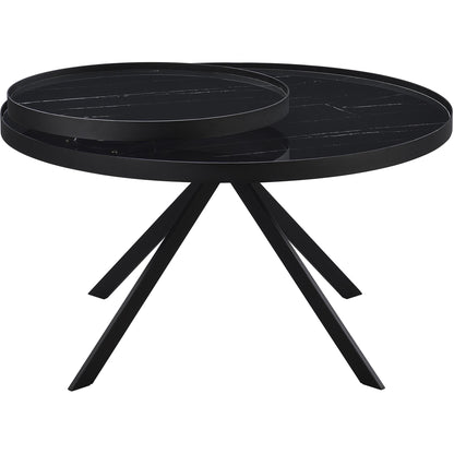  Coaster Furniture Briggs 706268 Round Marble Printed Glass Top Coffee Table - Black IMAGE 8