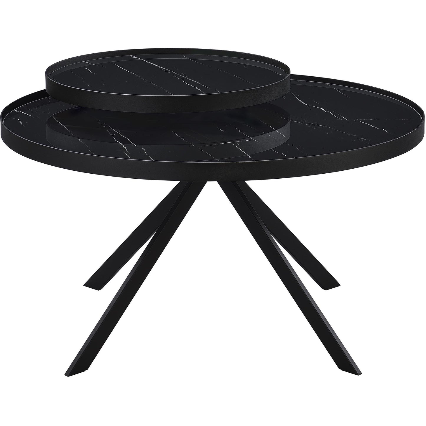  Coaster Furniture Briggs 706268 Round Marble Printed Glass Top Coffee Table - Black IMAGE 9