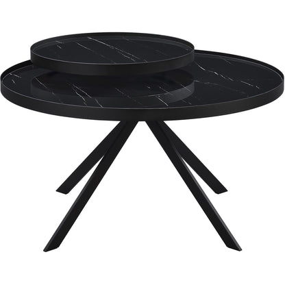  Coaster Furniture Briggs 706268 Round Marble Printed Glass Top Coffee Table - Black IMAGE 9