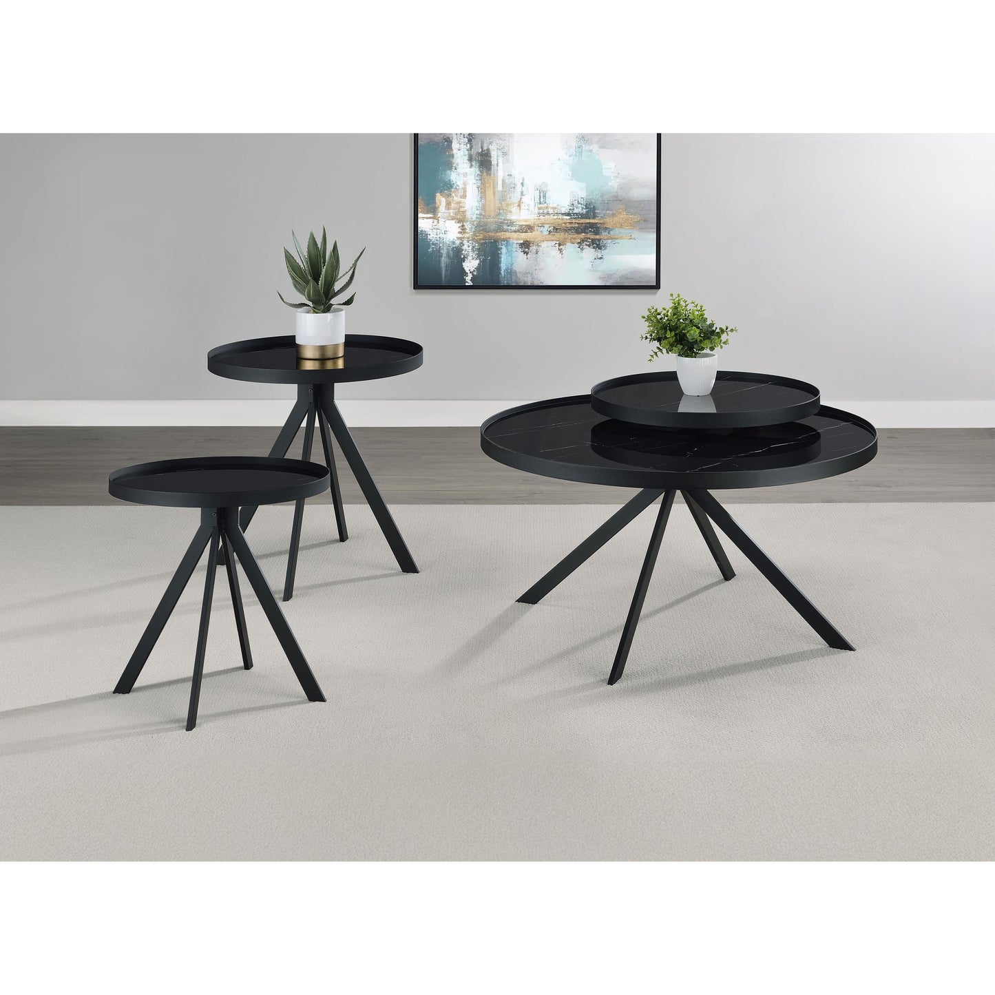  Coaster Furniture Briggs 706268-S3 3-piece Round Coffee and End Table Set - Black IMAGE 3