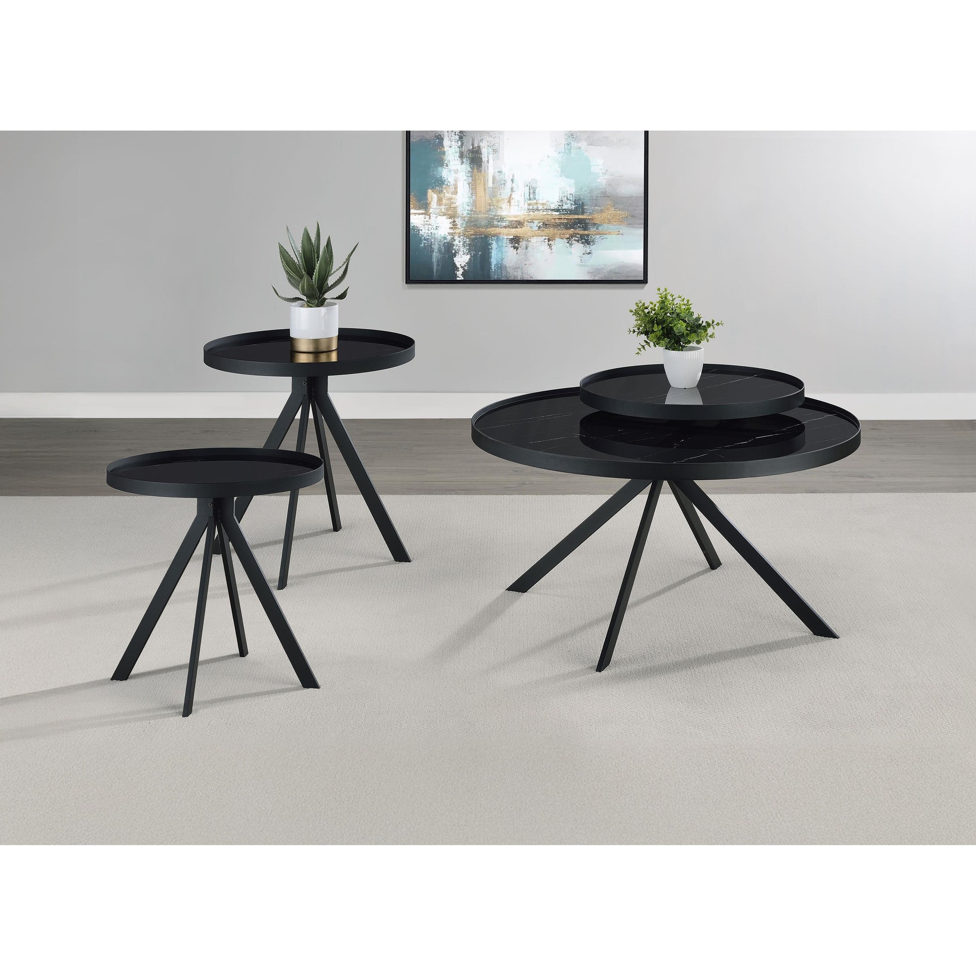  Coaster Furniture Briggs 706268-S3 3-piece Round Coffee and End Table Set - Black IMAGE 3