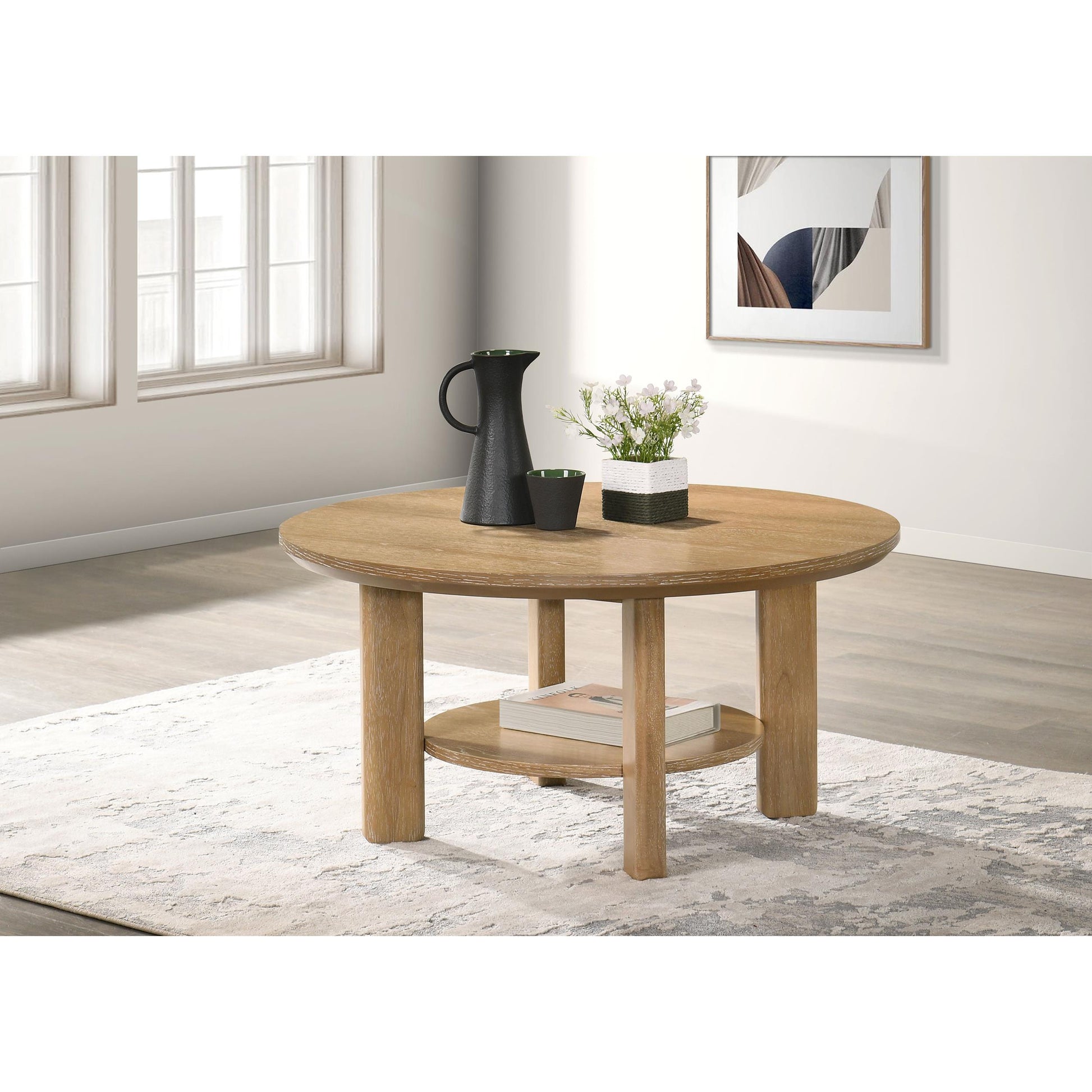  Coaster Furniture Ottowa 706298 36-inch Round Wood Coffee Table - Light Oak IMAGE 4
