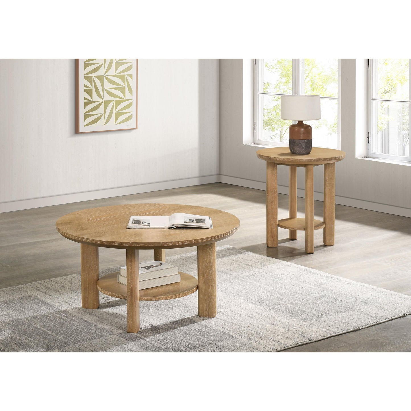  Coaster Furniture Ottowa 706298-S2 2-piece Round Wood Coffee Table Set - Light Oak IMAGE 3