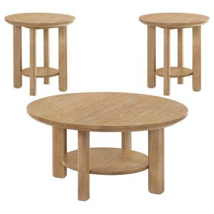  Coaster Furniture Ottowa 706298-S3 3-piece Round Wood Coffee Table Set - Light Oak IMAGE 4