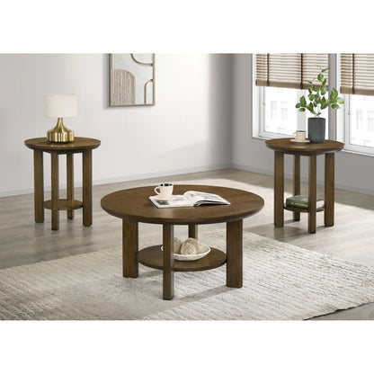  Coaster Furniture Ottowa 706308-S3 3-piece Round Wood Coffee Table Set - Brown IMAGE 3