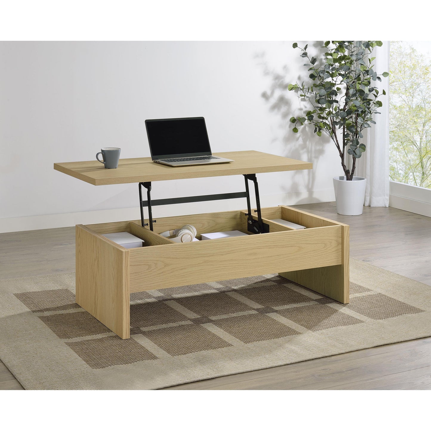  Coaster Furniture Canoga 706348 Engineered Wood Lift Top Coffee Table - Light Oak IMAGE 9